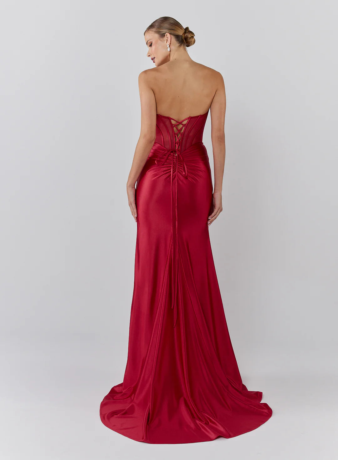 Red evening gown on a white background